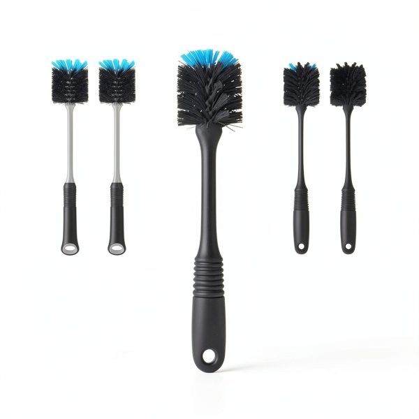 MOSOLAN Bottle Brush Long Handle Rubber Grip Black Blue-3