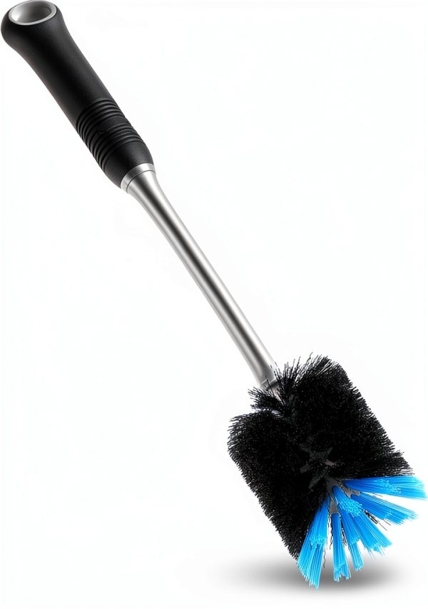 MOSOLAN Bottle Brush Long Handle Rubber Grip Black Blue-1