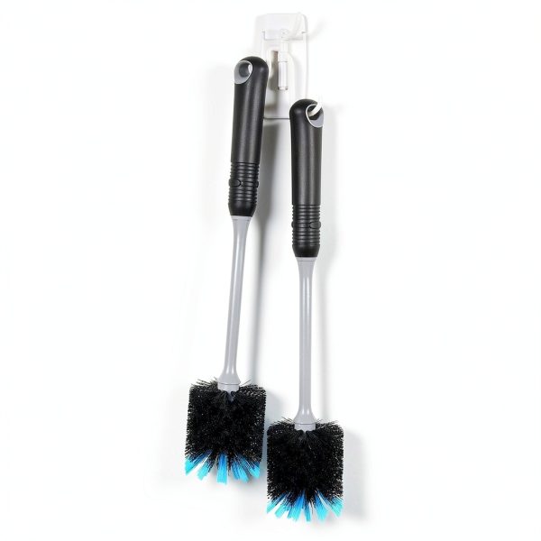 MOSOLAN Bottle Brush Long Handle Rubber Grip Black Blue-5