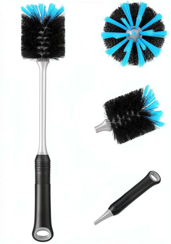 MOSOLAN Bottle Brush Long Handle Rubber Grip Black Blue-2