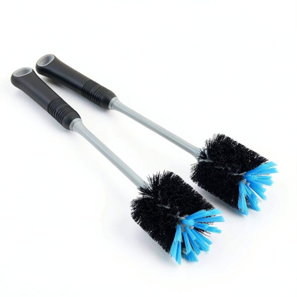 MOSOLAN Bottle Brush Long Handle Rubber Grip Black Blue-4