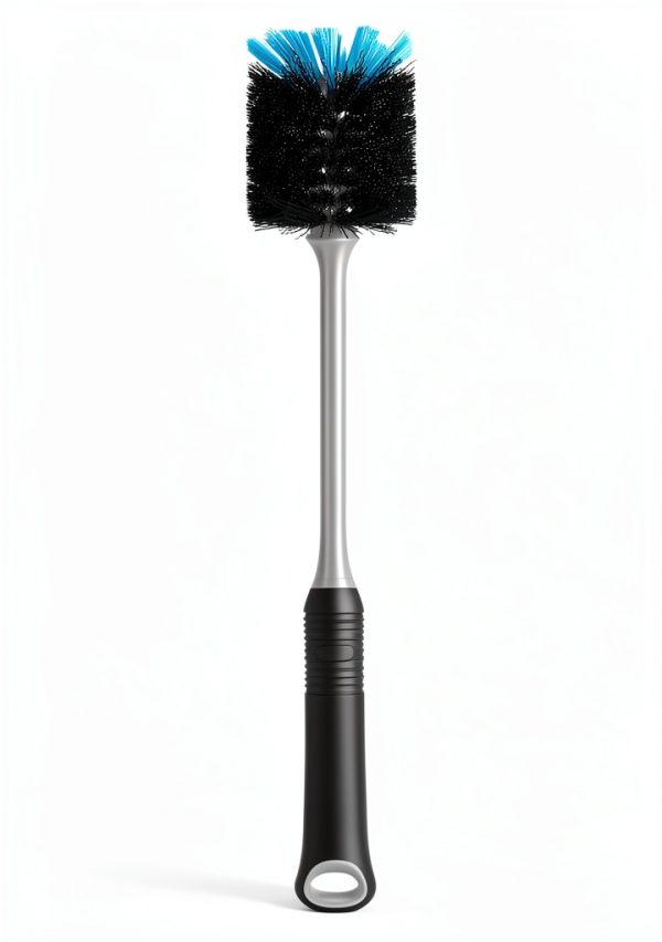 MOSOLAN Bottle Brush Long Handle Rubber Grip Black Blue-0